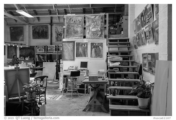 Painters studio. Berkeley, California, USA (black and white)