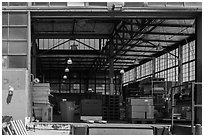 Loading platform and warehouse interior. Berkeley, California, USA ( black and white)