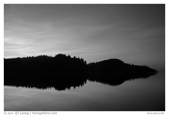 Sunset reflection in Stone Lagoon, Humboldt Lagoons State Park. California, USA (black and white)