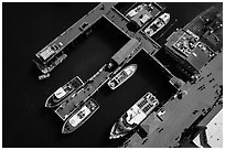 Aerial view of wharf and tour boats. Monterey, California, USA ( black and white)