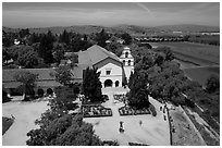 Aerial view of Mission San Juan Bautista. San Juan Bautista, California, USA ( black and white)