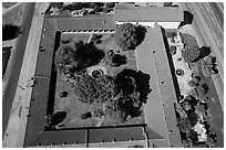 Aerial view of the four walls of Mission San Miguel. California, USA ( black and white)