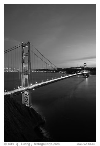Golden Gate Bridge and city at dusk. San Francisco, California, USA (black and white)