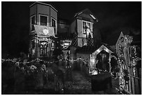 House decorated for Halloween. Petaluma, California, USA ( black and white)