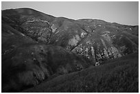 Temblor Range hills in the spring, dusk. Carrizo Plain National Monument, California, USA ( black and white)