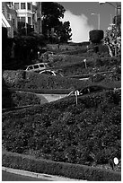 Lombard Street with cars on twists. San Francisco, California, USA ( black and white)