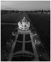 Aerial view of illuminated Concannon winery at dusk. Livermore, California, USA ( black and white)