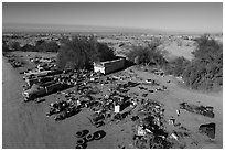 Aerial view of Slab City dwelling. Nyland, California, USA ( black and white)