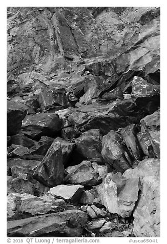 Boulders on slope, Tahquitz Canyon, Palm Springs. Santa Rosa and San Jacinto Mountains National Monument, California, USA (black and white)
