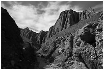 Conglomerate rock canyon and cliffs, Afton Canyon. Mojave Trails National Monument, California, USA ( black and white)