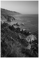 Costline from Partington Point at sunset, Julia Pfeiffer Burns State Park. Big Sur, California, USA ( black and white)