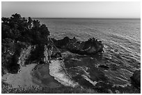 McWay Cove and waterfall at sunset, Julia Pfeiffer Burns State Park. Big Sur, California, USA ( black and white)