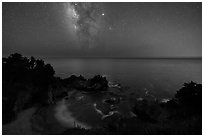 McWay Cove at night with Milky Way, Julia Pfeiffer Burns State Park. Big Sur, California, USA ( black and white)