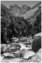 South Fork Kings River flowing in Kings Canyon. Giant Sequoia National Monument, Sequoia National Forest, California, USA ( black and white)
