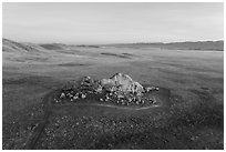 Aerial view of Painted Rock and plain at sunrise. Carrizo Plain National Monument, California, USA ( black and white)