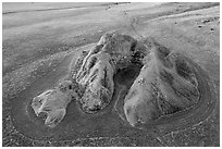 Aerial view of Painted Rock. Carrizo Plain National Monument, California, USA ( black and white)