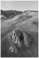 Aerial view of Painted Rock sandstone formation. Carrizo Plain National Monument, California, USA ( black and white)