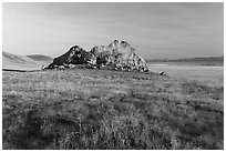 Painted Rock sandstone monolith standing forty five feet above the Carrizo Plain floor. Carrizo Plain National Monument, California, USA ( black and white)