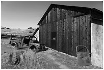 Barn and truck, Selby Ranch. Carrizo Plain National Monument, California, USA ( black and white)