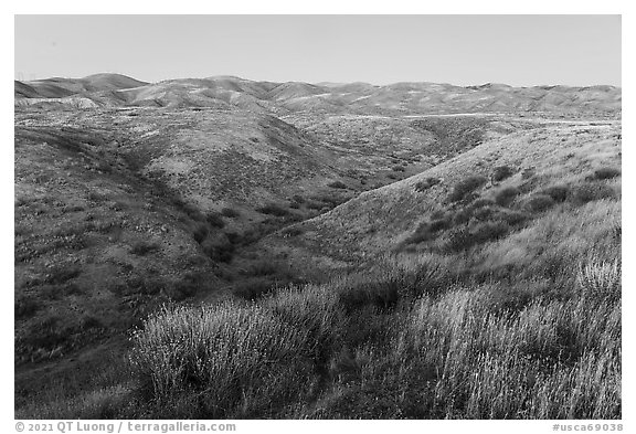 Wallace Creek and Temblor Range. Carrizo Plain National Monument, California, USA (black and white)