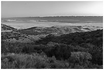 Carrizo Plain from Caliente Range at dawn. Carrizo Plain National Monument, California, USA ( black and white)