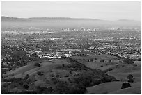 Evergreen College and Silicon Valley from hills. San Jose, California, USA ( black and white)