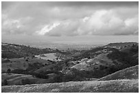 Oak-covered hills with San Francisco Bay in the distance, Joseph Grant County Park. San Jose, California, USA ( black and white)