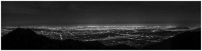 Los Angeles Basin from Mount Wilson at night. Los Angeles, California, USA (Panoramic black and white)