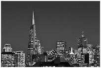 Skyline with Transamerica Pyramid at night. San Francisco, California, USA (black and white)
