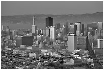 Skyline from Twin Peaks, sunset. San Francisco, California, USA (black and white)
