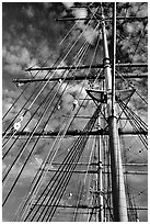 Masts of the Balclutha, Maritime Museum. San Francisco, California, USA (black and white)