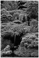 Cascade in the Japanese Garden, Golden Gate Park. San Francisco, California, USA ( black and white)