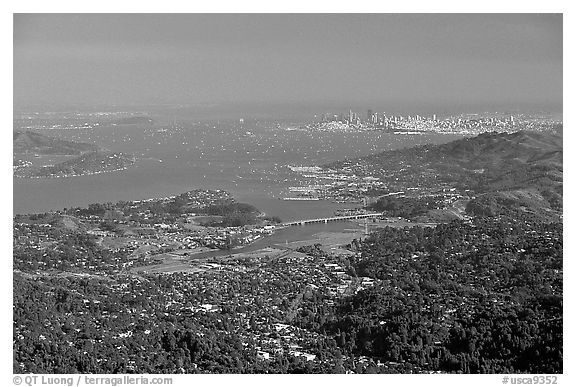 San Francisco and the Bay Area seen from Mt Tamalpais. California, USA (black and white)
