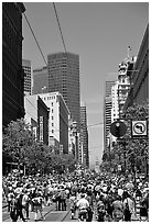 Crowds on Market Avenue during the Gay Parade. San Francisco, California, USA (black and white)