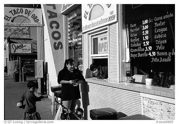 Hispanic women at a taco shop. Redwood City,  California, USA