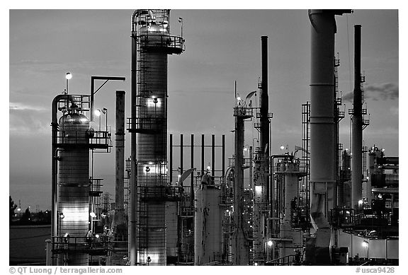 Pipes of Phillips 66 Oil Refinery, Rodeo. San Pablo Bay, California, USA (black and white)