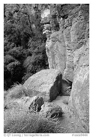 Volcanic rock cliffs. Pinnacles National Park (black and white)