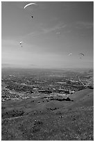 Paragliders, Mission Peak Regional Park. California, USA (black and white)