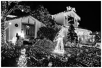 House with Christmas Lights. San Jose, California, USA (black and white)