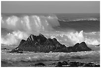 Crashing waves and rocks, Ocean drive. Pacific Grove, California, USA (black and white)