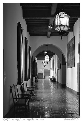 Corridors of the courthouse. Santa Barbara, California, USA (black and white)