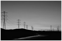 Power lines at sunset, Central Valley. California, USA ( black and white)