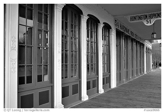 Storefront in historic district. Sacramento, California, USA (black and white)