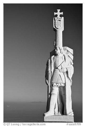 Statue of Cabrillo, Cabrillo National Monument. San Diego, California, USA (black and white)