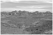 Trona Pinnacles rising from the bed of the Searles Dry Lake basin. California, USA ( black and white)