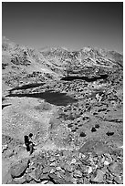 Chain of lakes seen from Bishop Pass, Inyo National Forest. California, USA (black and white)