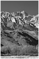 Mt Whitney, Sierra Nevada range, and foothills. California, USA (black and white)