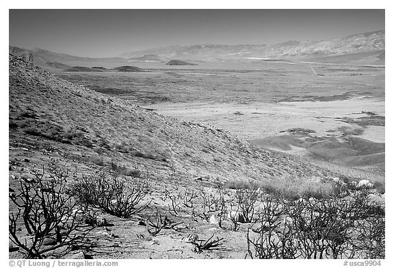 Owens Valley seen from the Sierra Nevada mountains. California, USA (black and white)