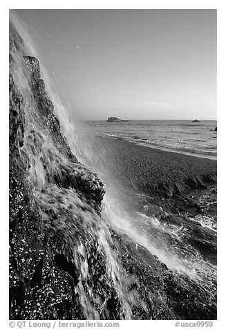 Alamere Falls, afternoon. Point Reyes National Seashore, California, USA (black and white)