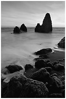 Seastacks, Rodeo Beach, Sunset. California, USA (black and white)